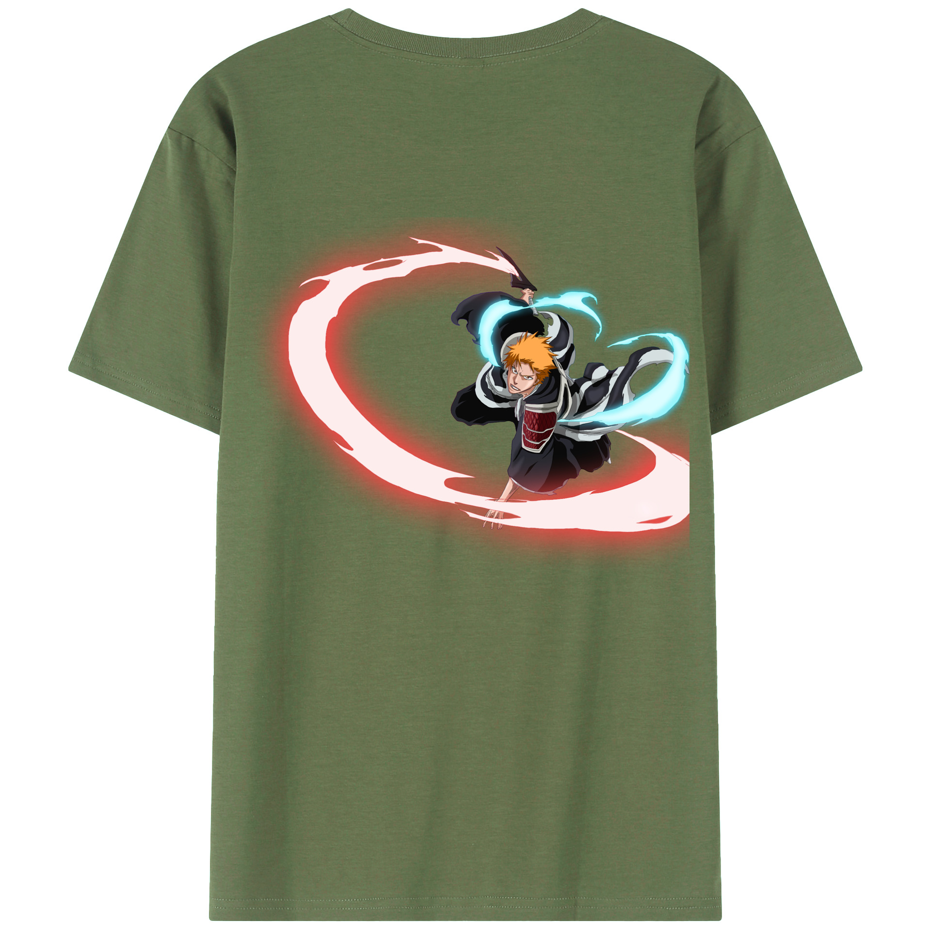 （画像用） ブリーチ 黒崎一護（くろさき いちご）BLEACH Kurosaki Ichigo 綿100％ メンズ半袖Tシャツ（バックプリント） 通気性